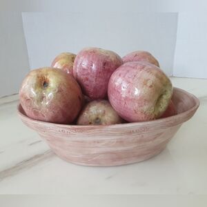 Italian Majolica Porcelain Apples In A Bowl Hand Painted Centerpiece - MCM